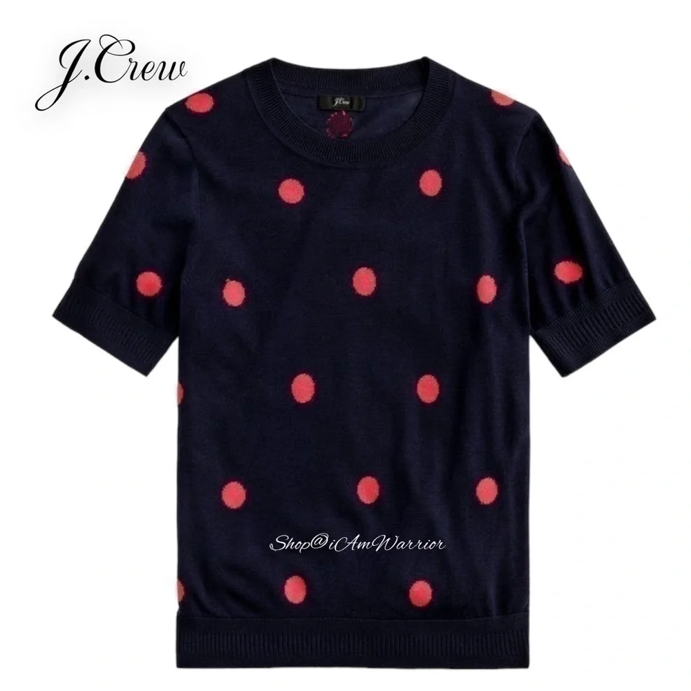 J.Crew short sleeve navy sweater in pink polka-dot *shop@iamwarrior